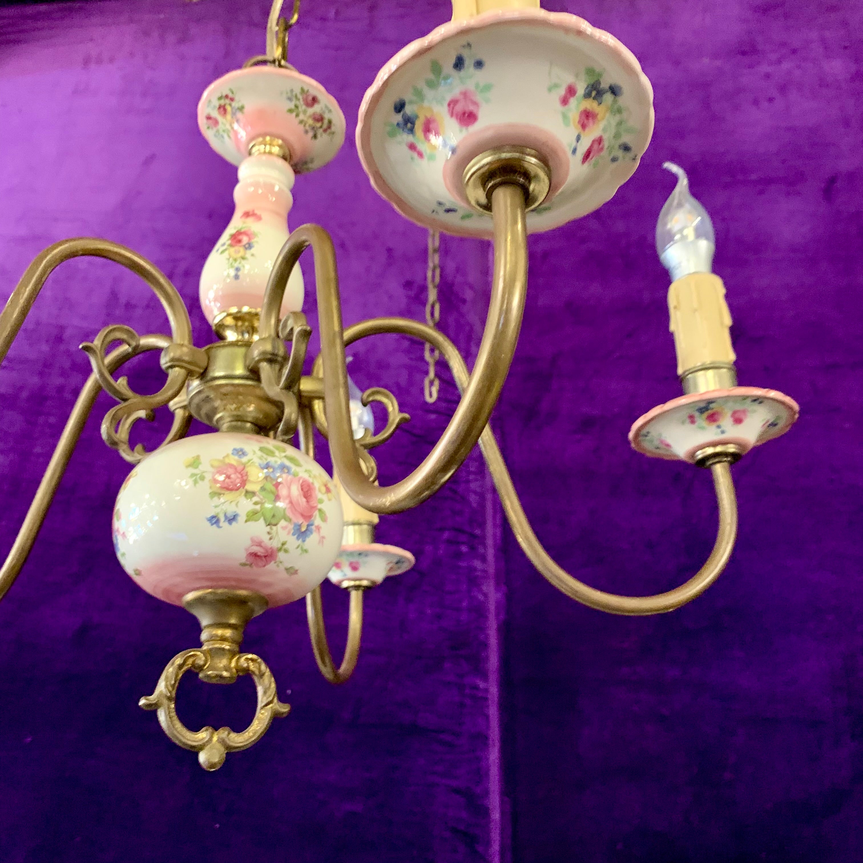 Vintage Pink Delft Chandelier - SOLD