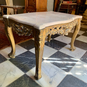 Antique Gilt Gold French Coffee Table with Cream Marble Top