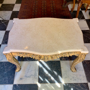 Antique Gilt Gold French Coffee Table with Cream Marble Top