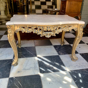 Antique Gilt Gold French Coffee Table with Cream Marble Top