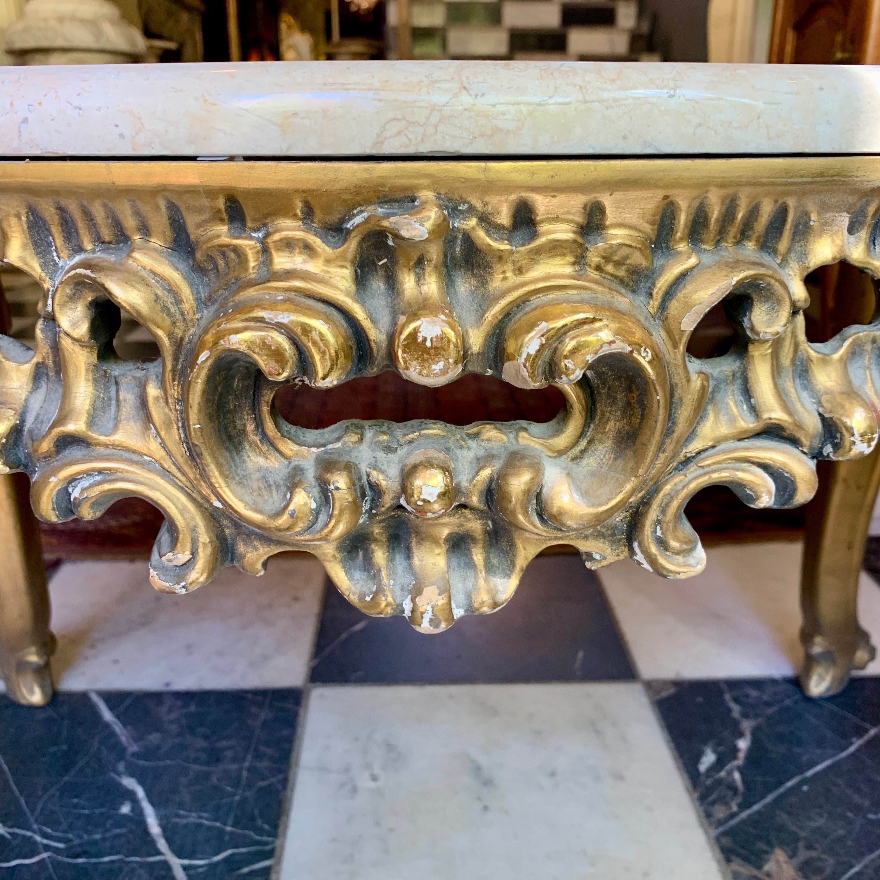 Antique Gilt Gold French Coffee Table with Cream Marble Top