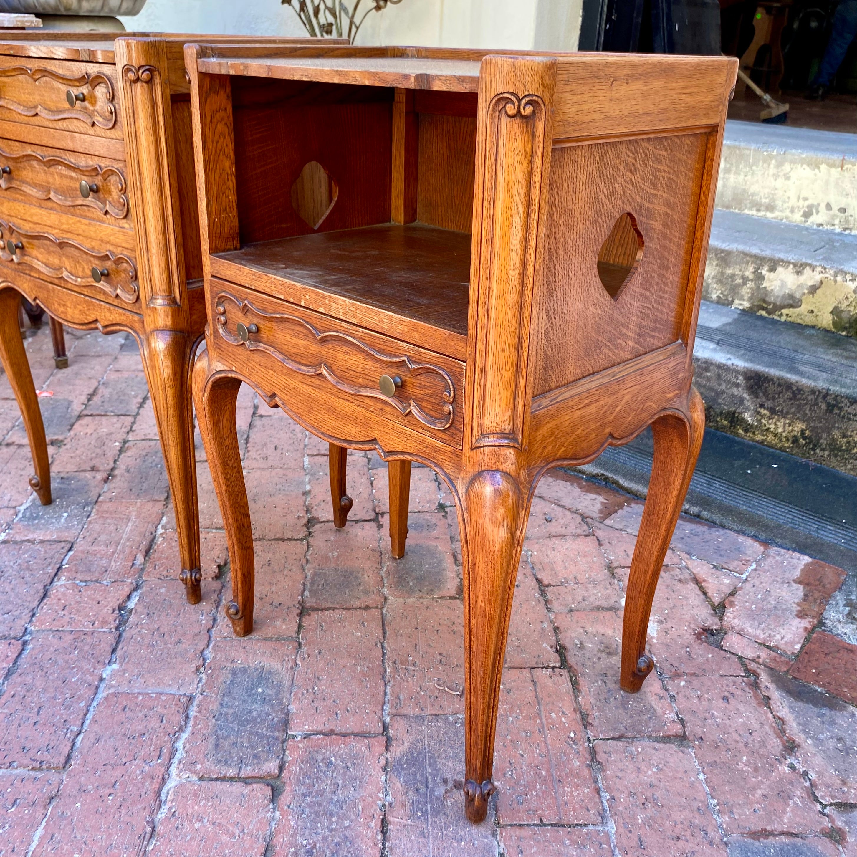 Antique Mr & Mrs Oak Bedside Pedestals