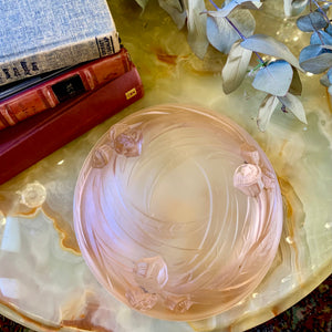 Art Deco Frosted Rose Pink Bowl in the style of Lalique