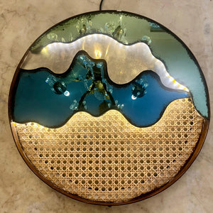Funky Seascape Mirror with Rattan Detailing
