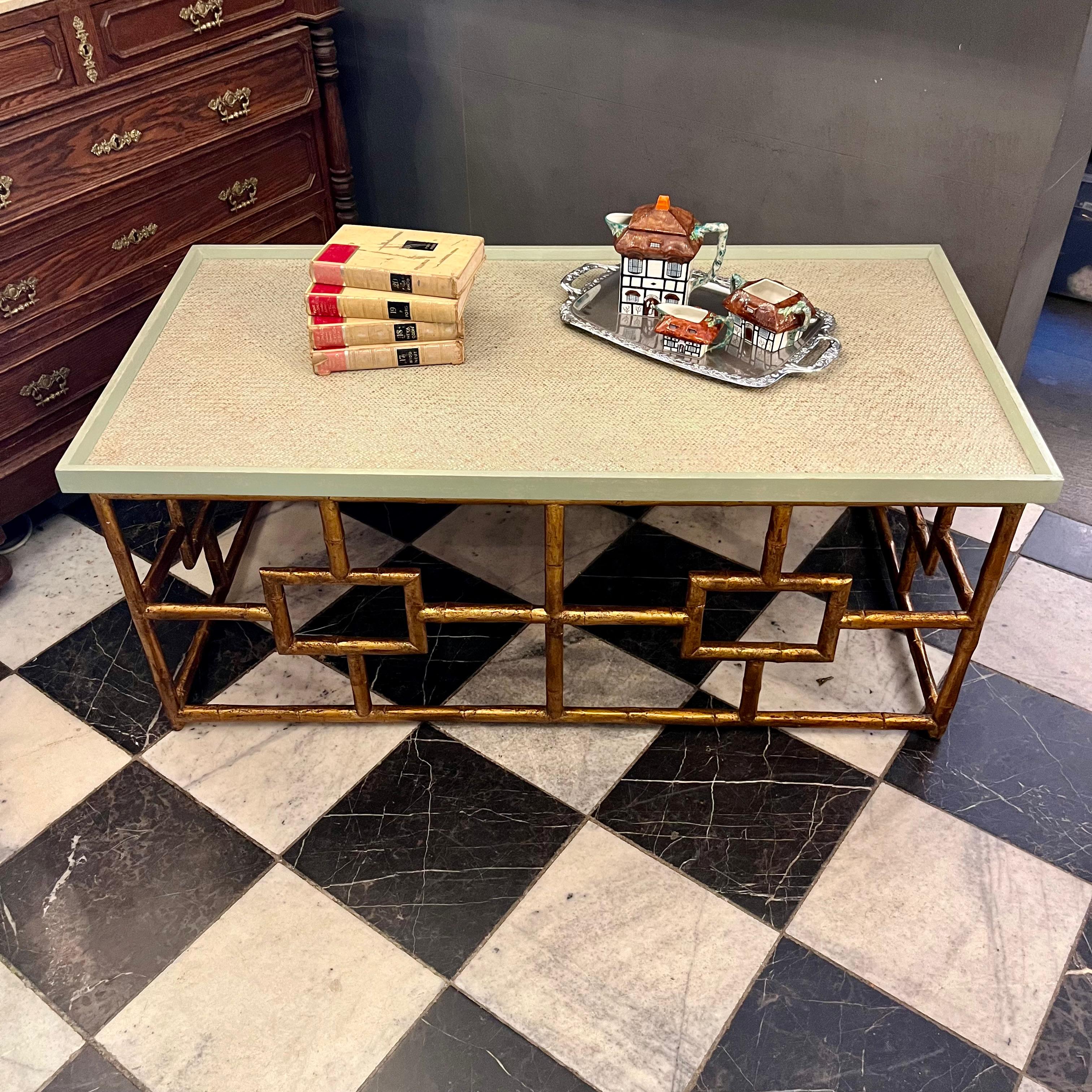 Retro Coffee Table with Bamboo Cube Base