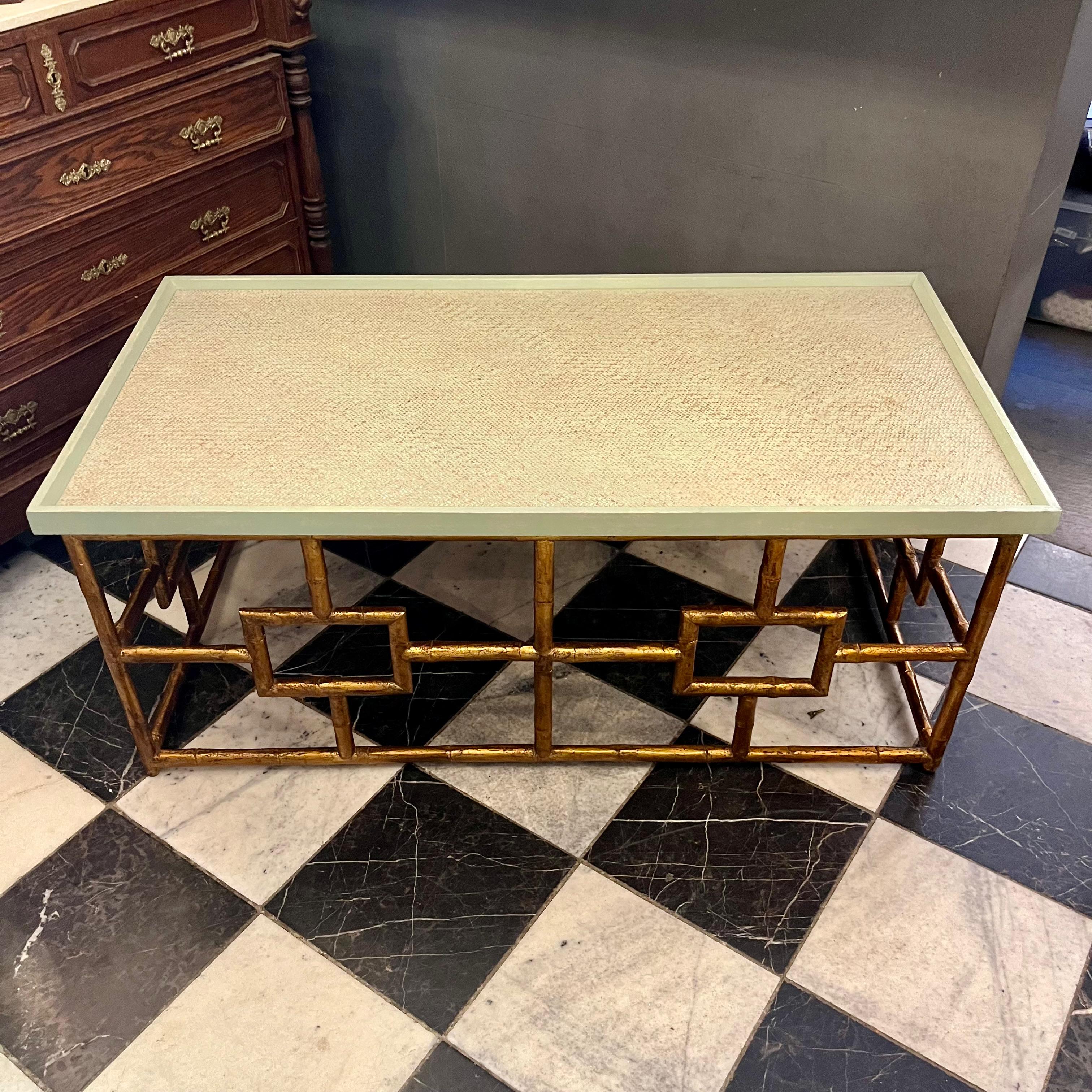 Retro Coffee Table with Bamboo Cube Base