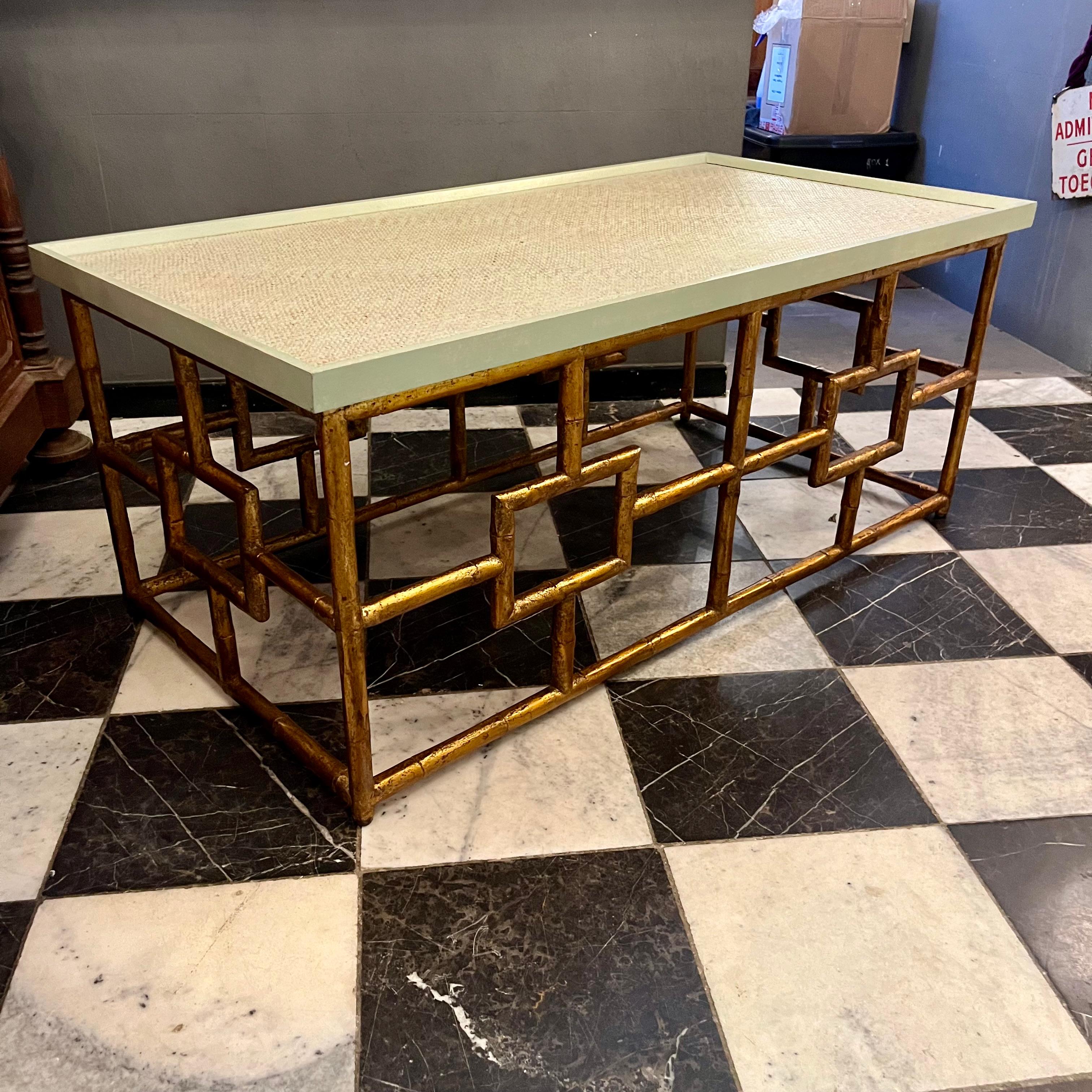 Retro Coffee Table with Bamboo Cube Base