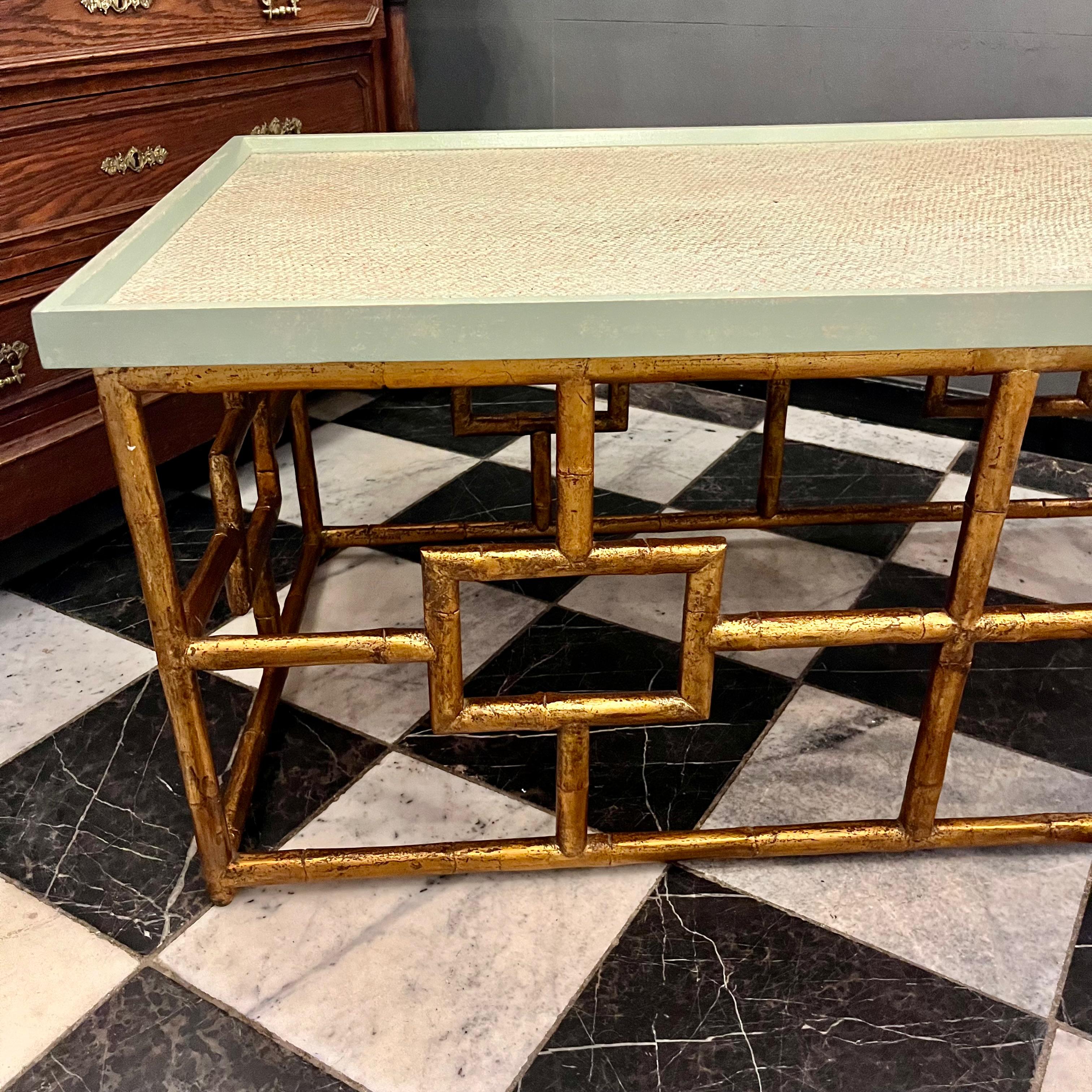 Retro Coffee Table with Bamboo Cube Base