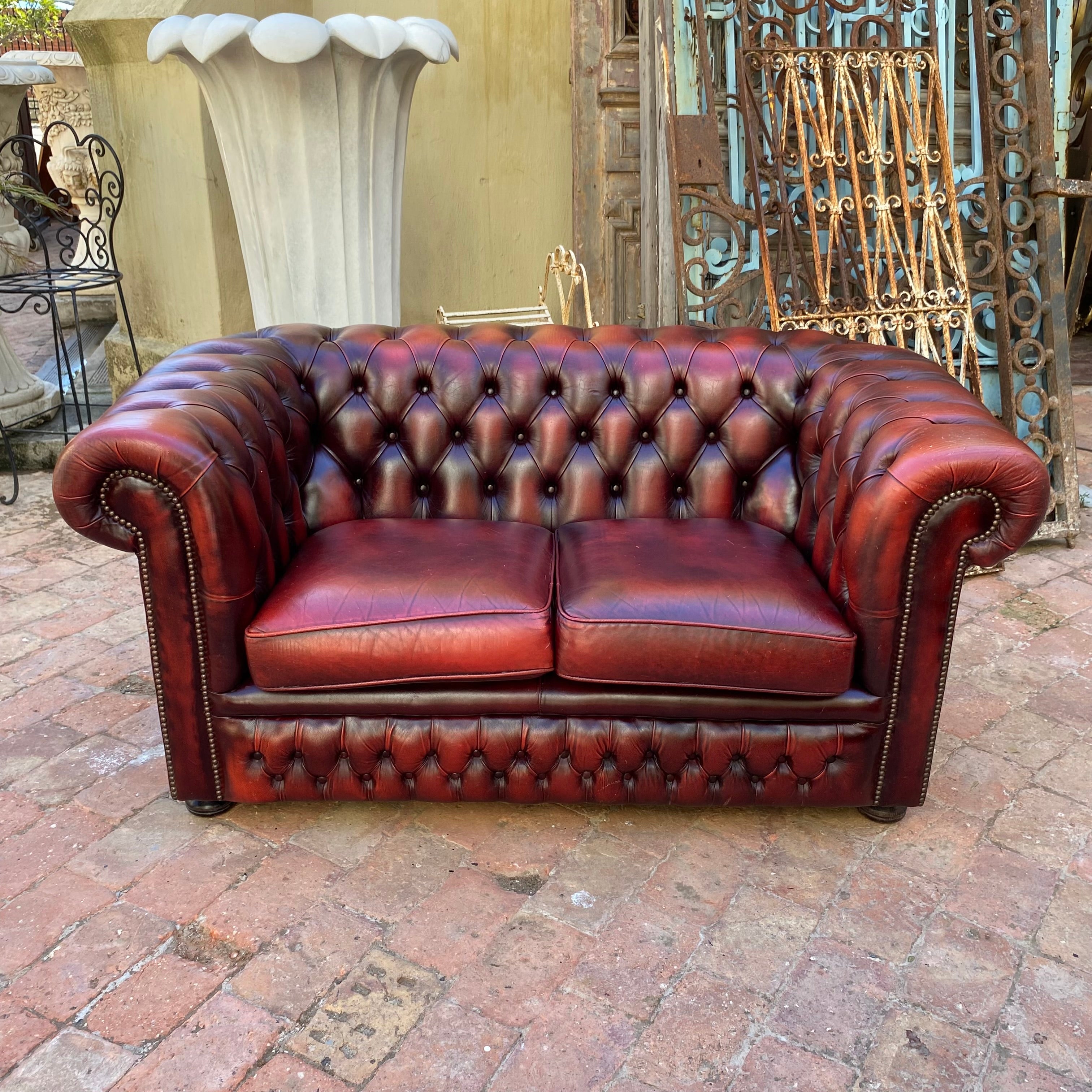 Beautiful Cherry Red Leather Chesterfield