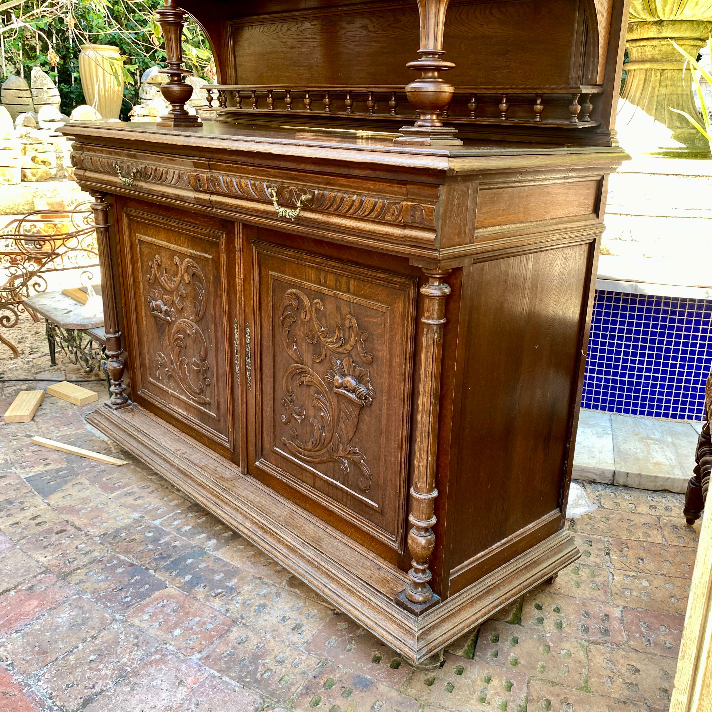 Antique French Dark Oak Carved Cabinet