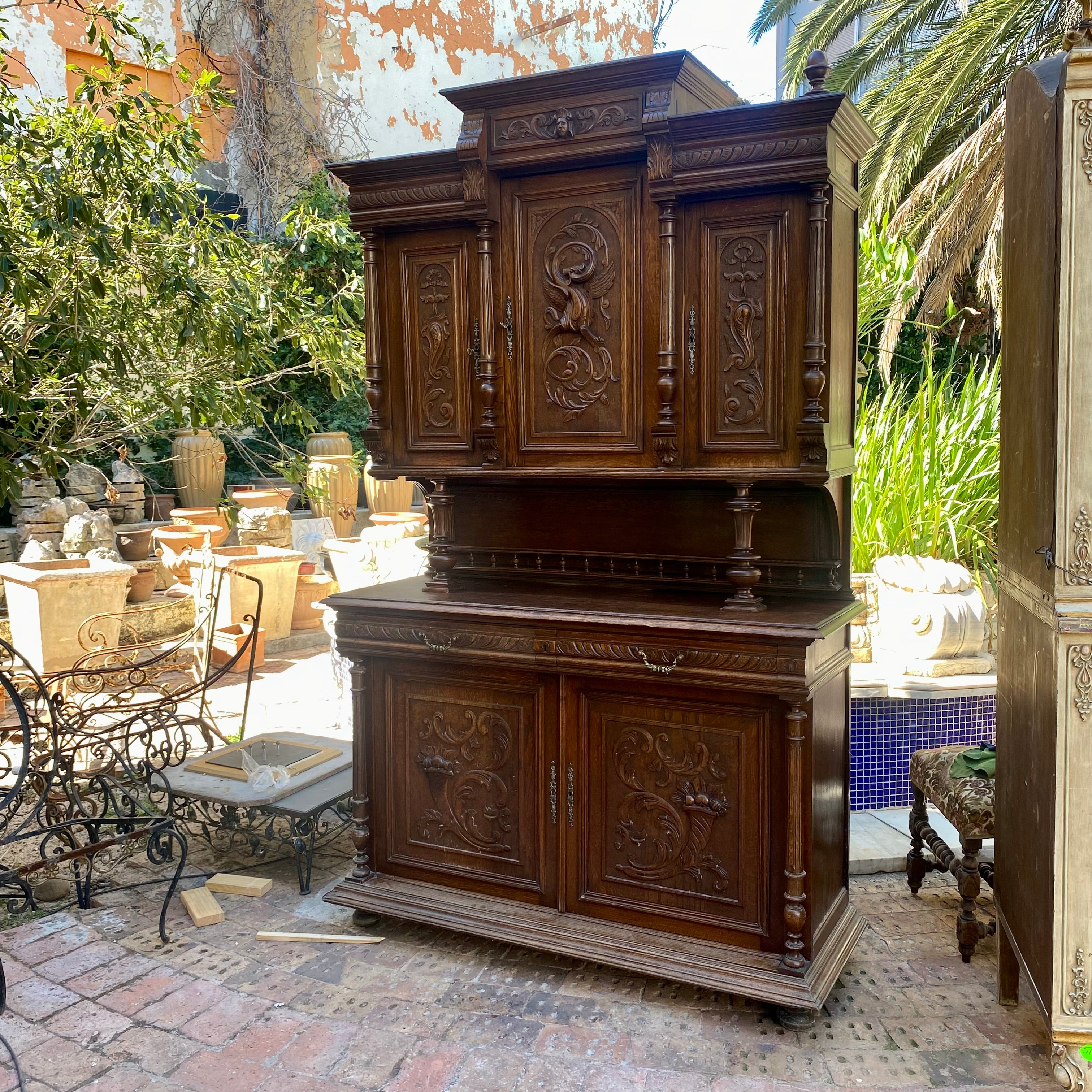 Antique French Dark Oak Carved Cabinet