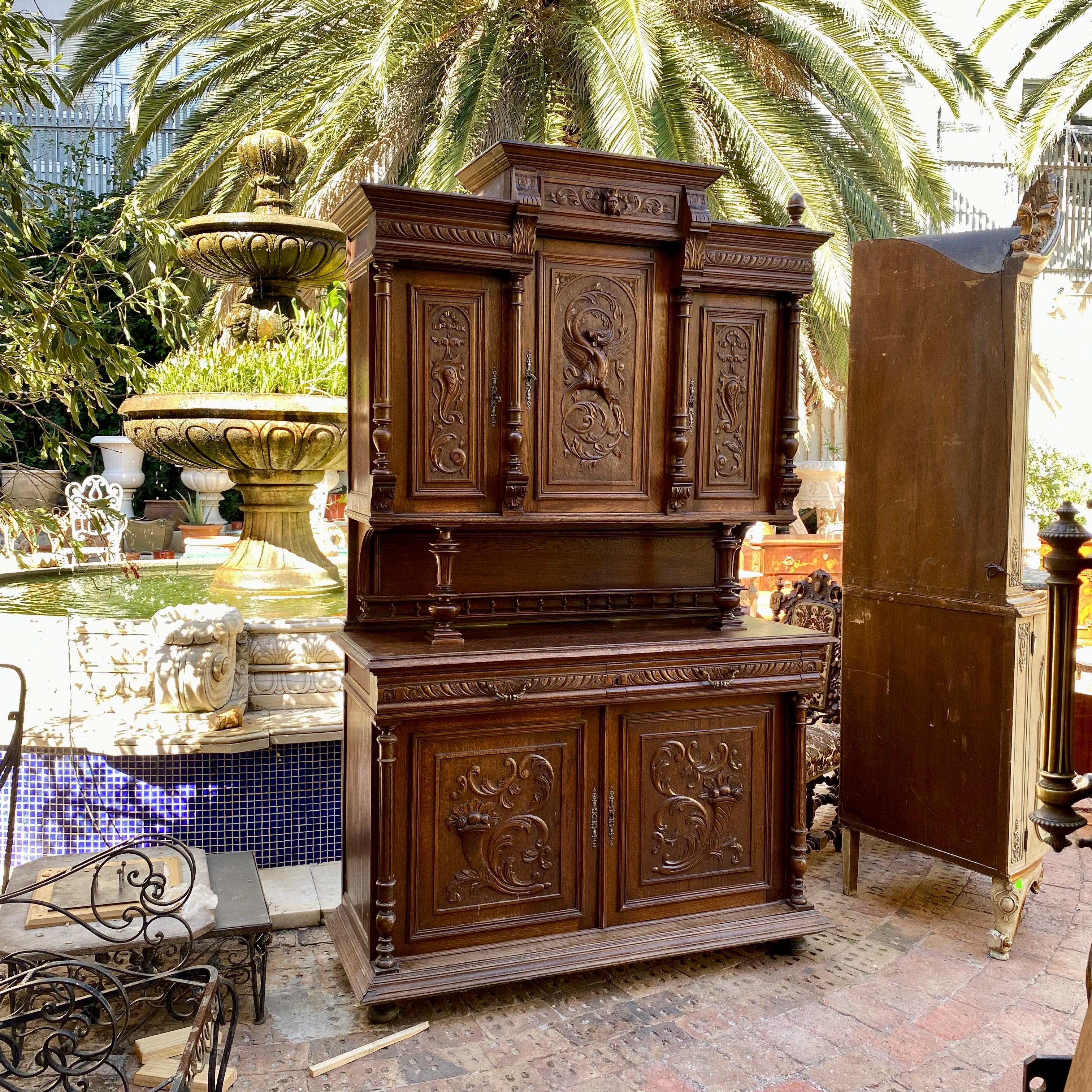 Antique French Dark Oak Carved Cabinet