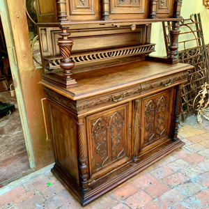 Large Antique Dark Oak French Carved Cabinet