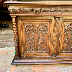 Large Antique Dark Oak French Carved Cabinet