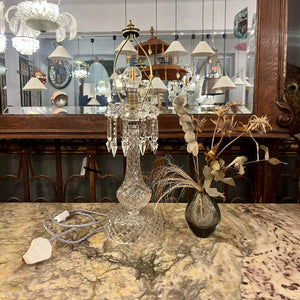 Vintage Pressed Glass Table Lamp with Spear Crystals