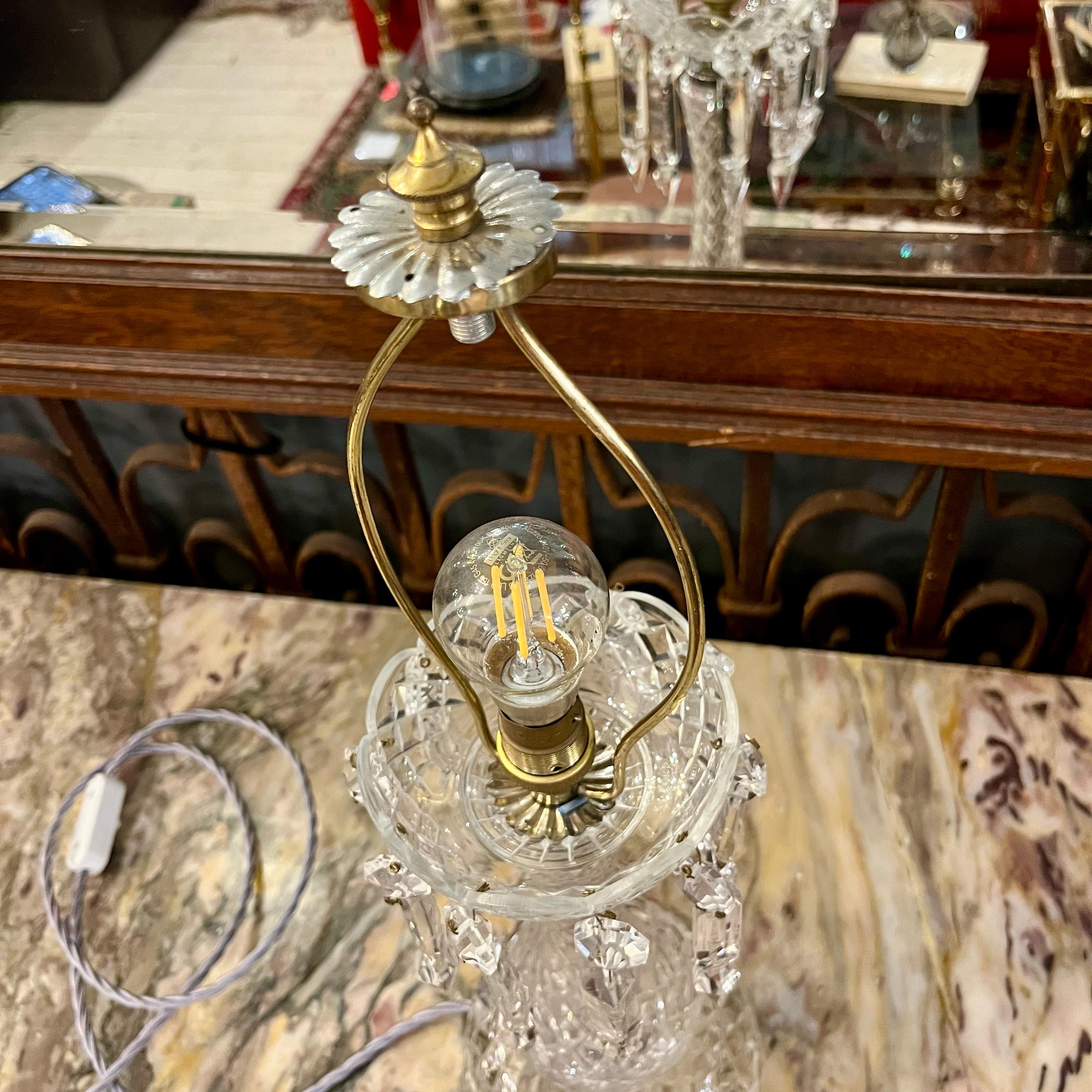 Vintage Pressed Glass Table Lamp with Spear Crystals