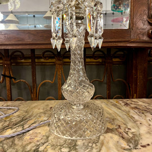 Vintage Pressed Glass Table Lamp with Spear Crystals