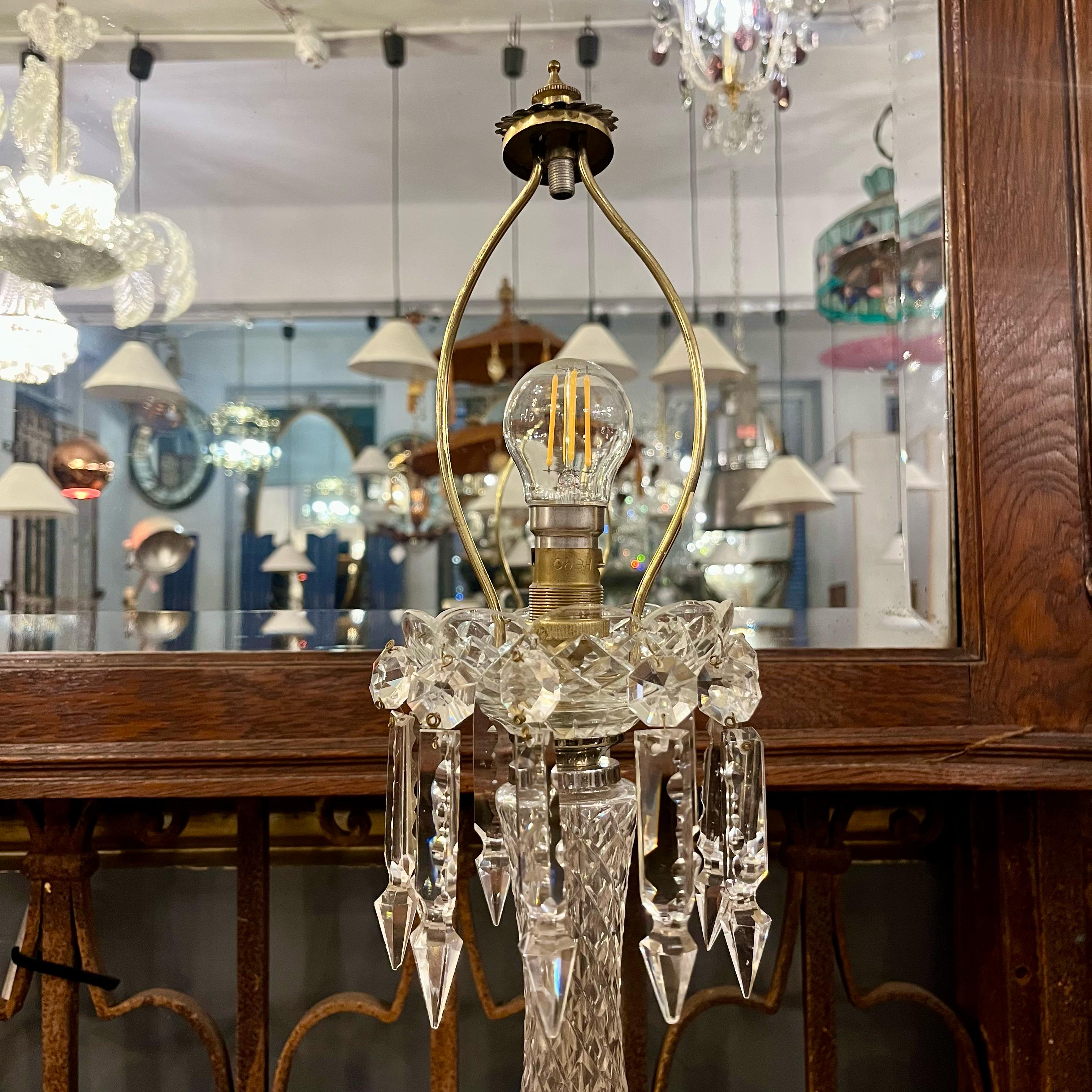 Vintage Pressed Glass Table Lamp with Spear Crystals