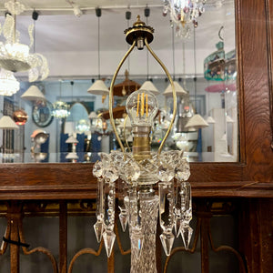Vintage Pressed Glass Table Lamp with Spear Crystals