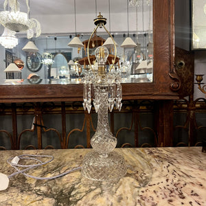 Vintage Pressed Glass Table Lamp with Spear Crystals