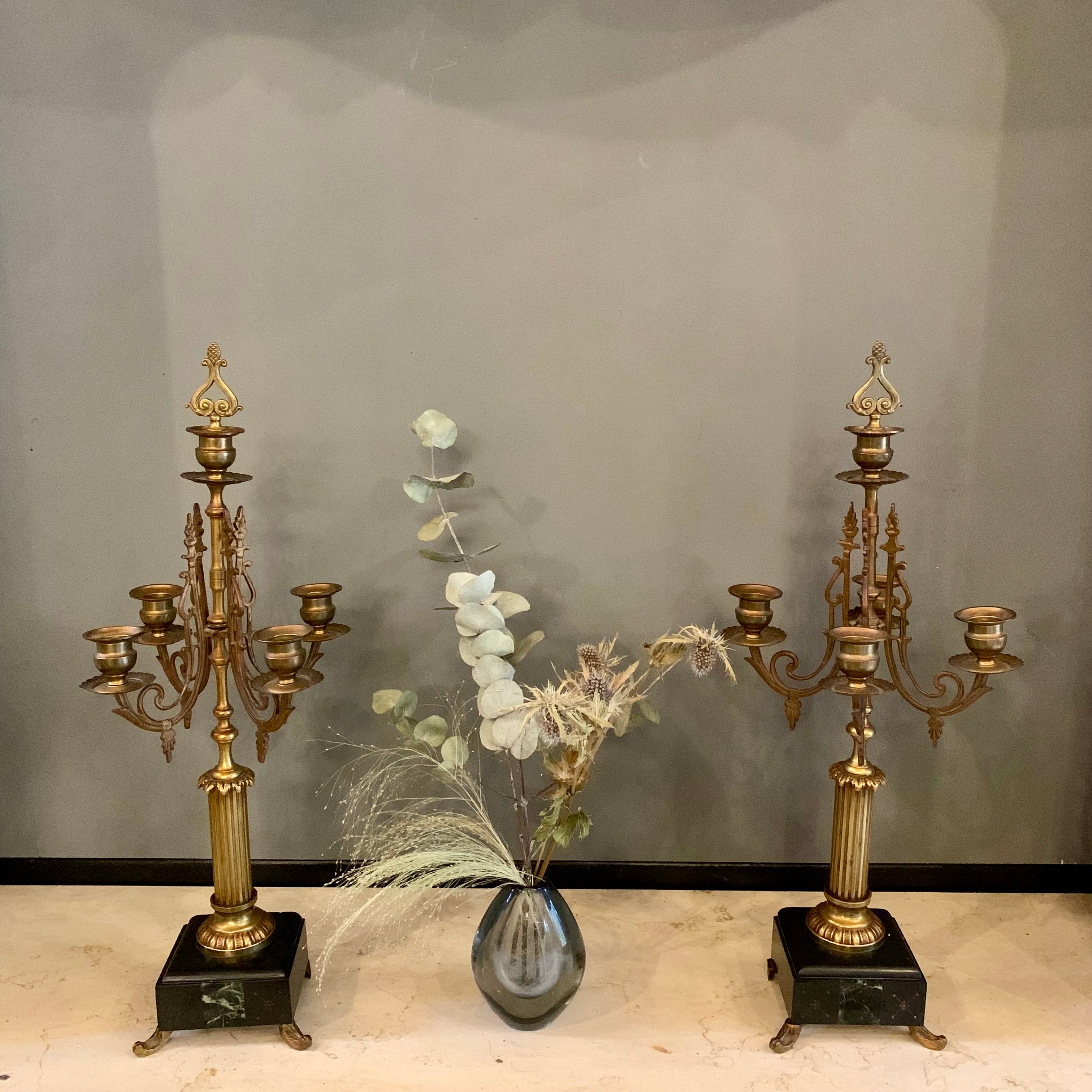 Pair of Antique Brass Candelabras