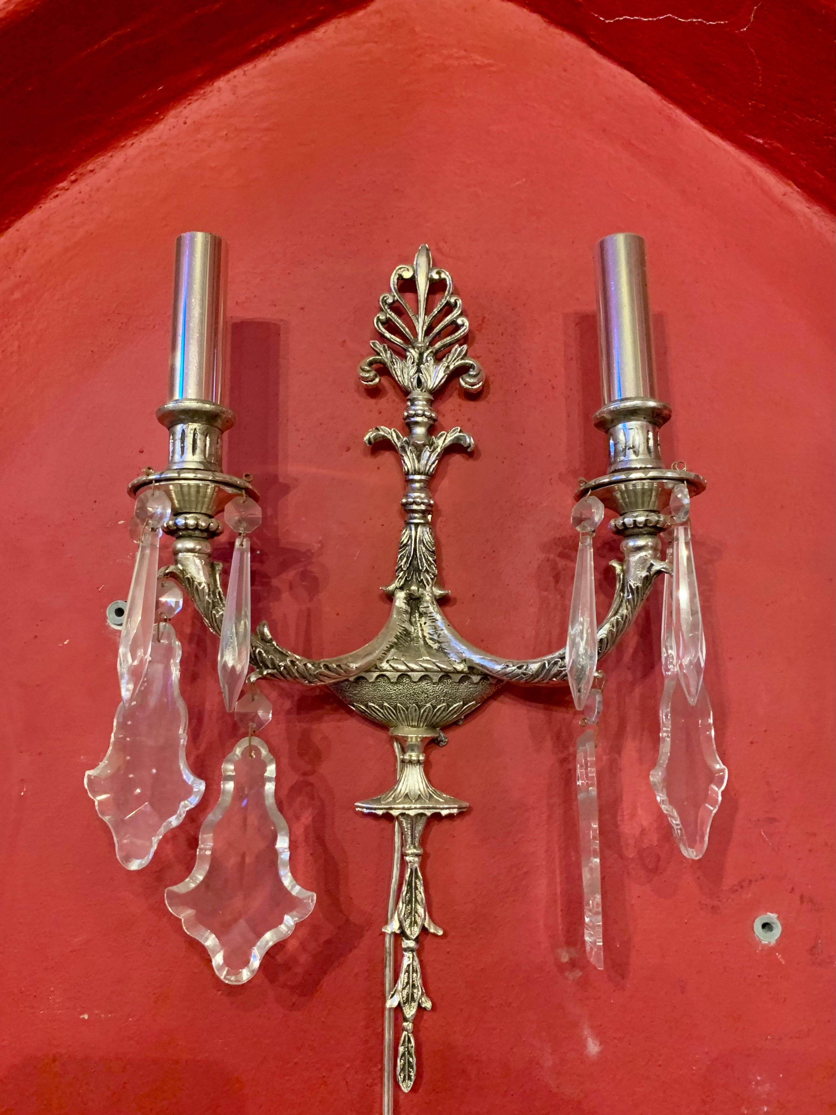 Elegant Nickel & Crystal Wall Sconces