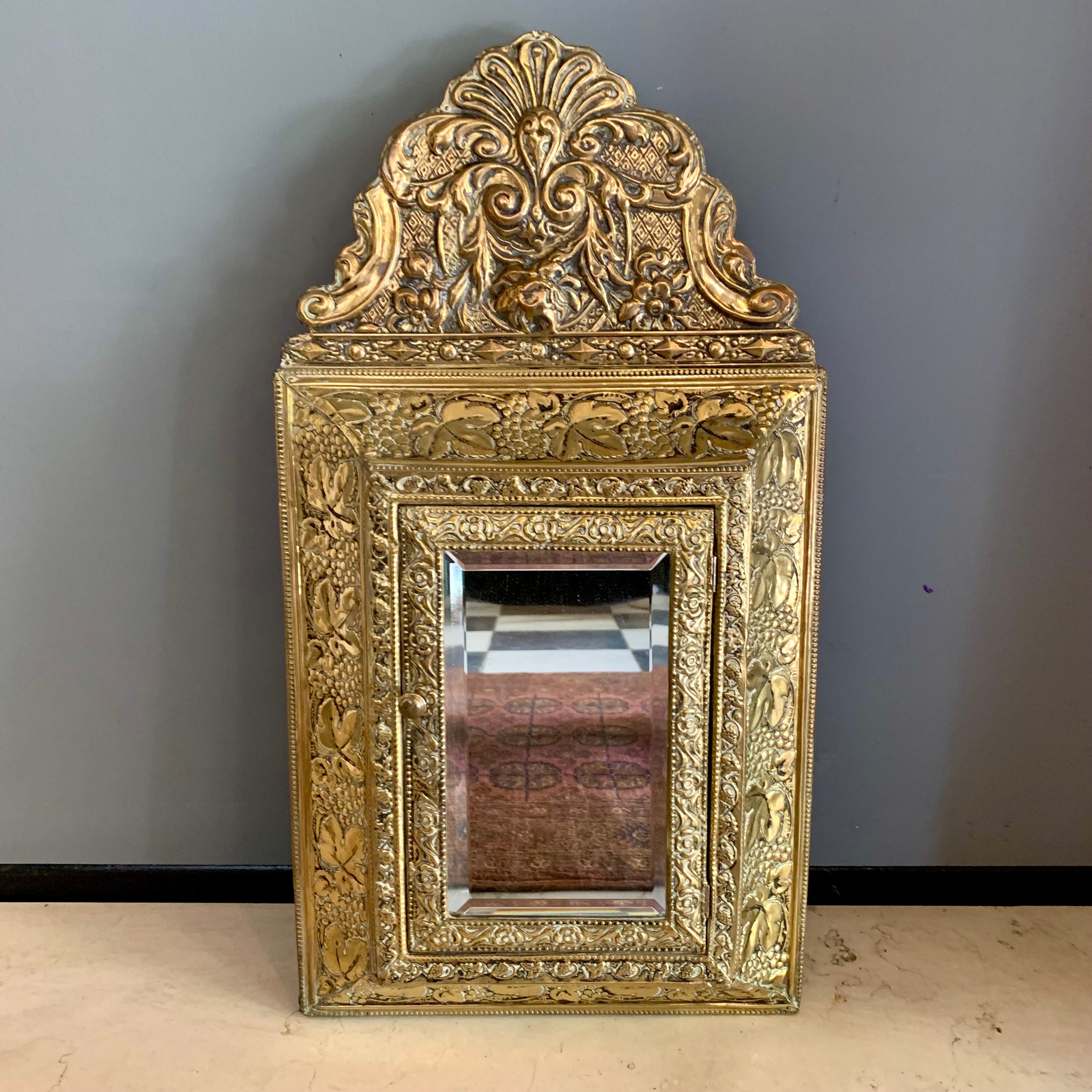 Pretty Aged Antique Copper Shoe Polishing Mirror