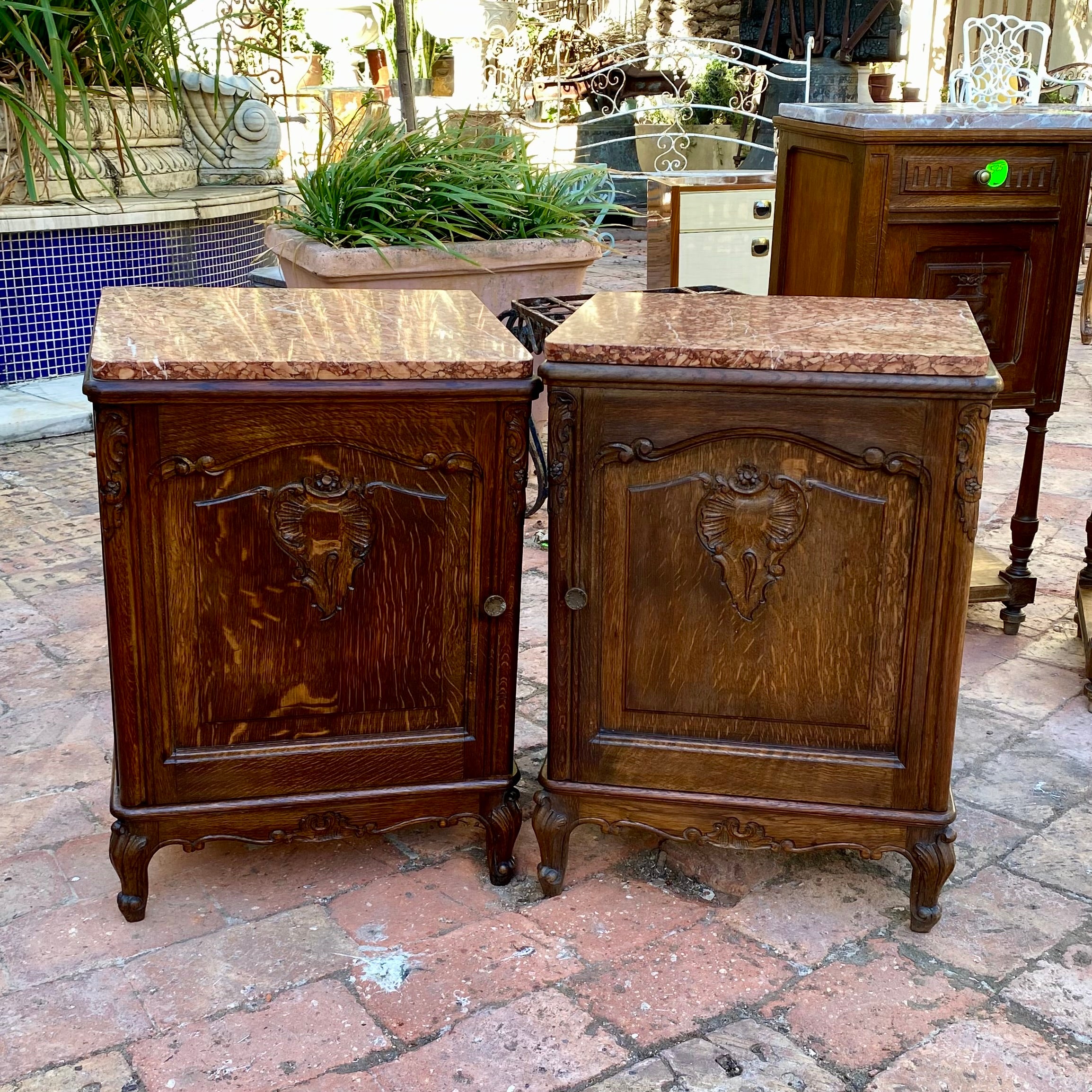 Pair of Antique Louis 15th Oak Bedside Pedestals