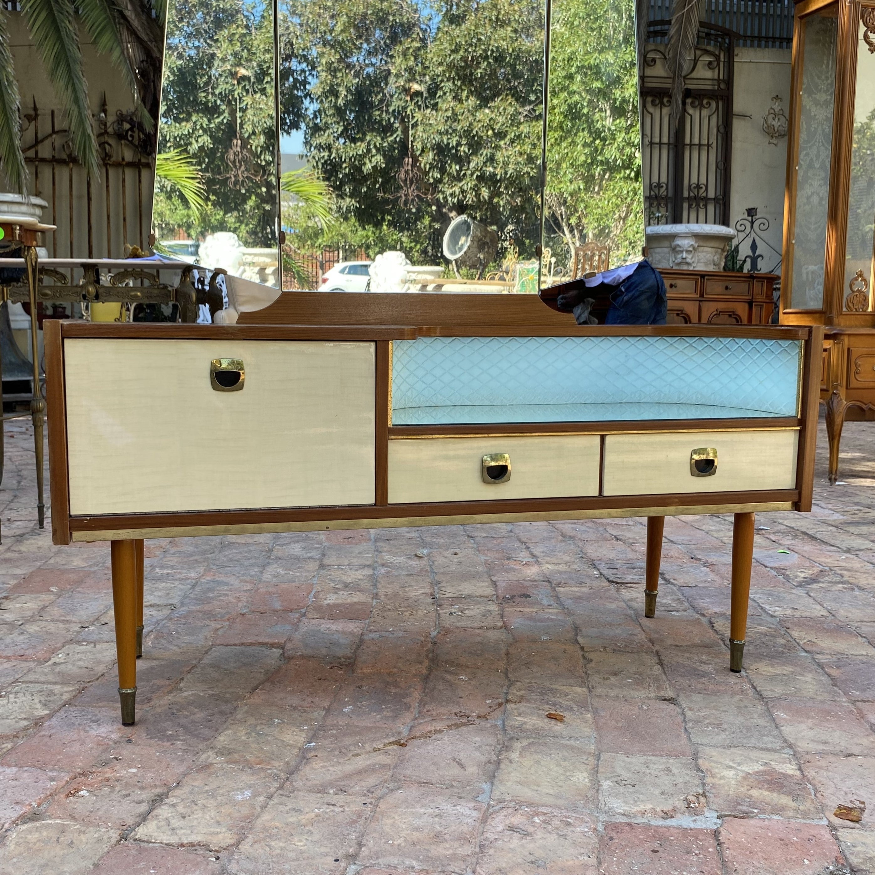 Mid-Century Dressing Table with Brass Accents