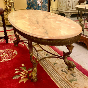 Beautiful Brass Table with Oval Marble Top - SOLD