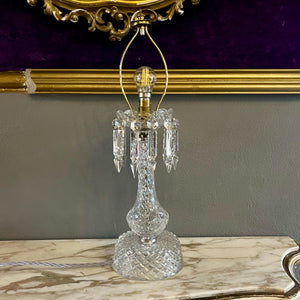 Vintage Pressed Glass Table Lamp with Spear Crystals