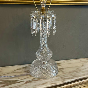 Vintage Pressed Glass Table Lamp with Spear Crystals
