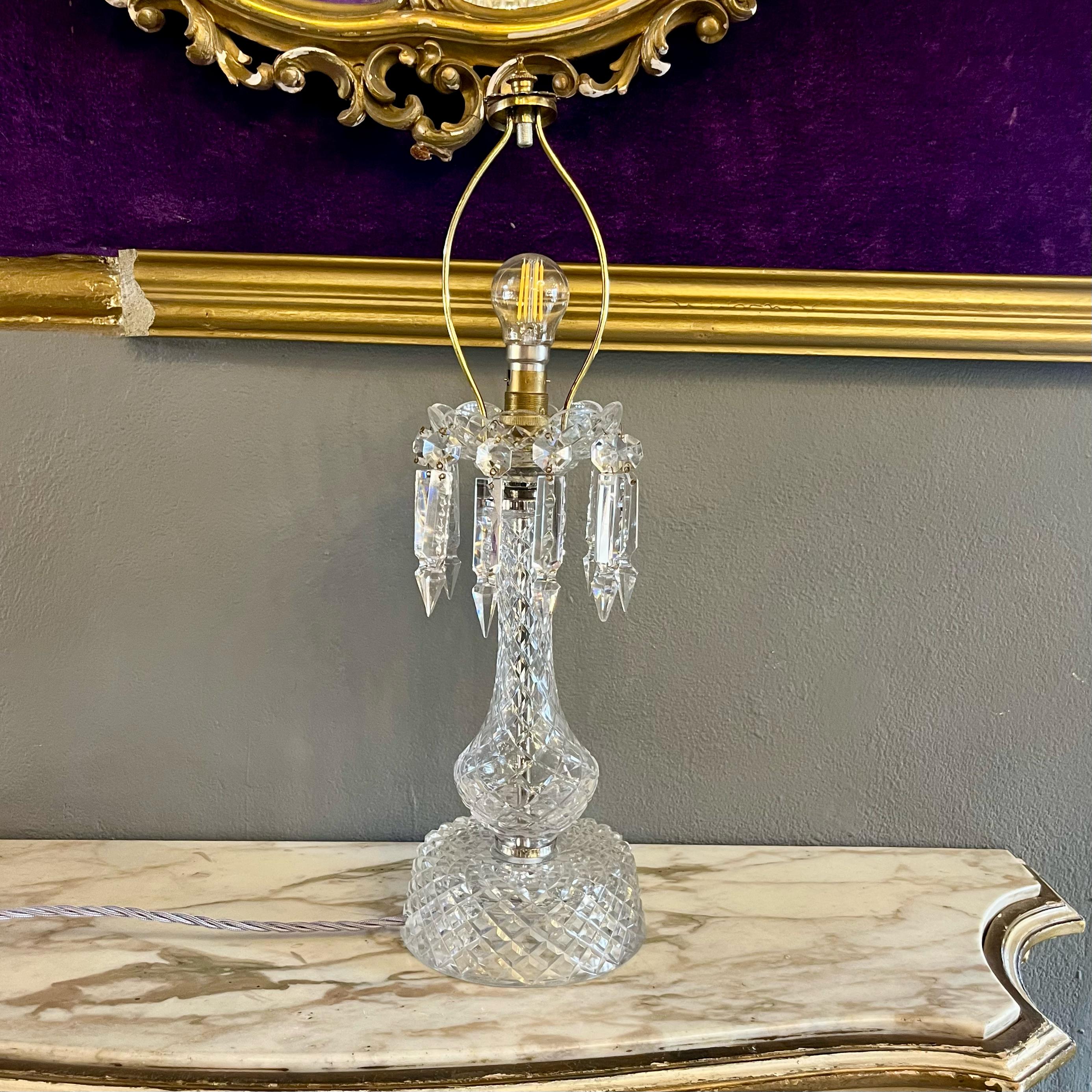 Vintage Pressed Glass Table Lamp with Spear Crystals