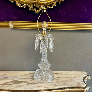 Vintage Pressed Glass Table Lamp with Spear Crystals
