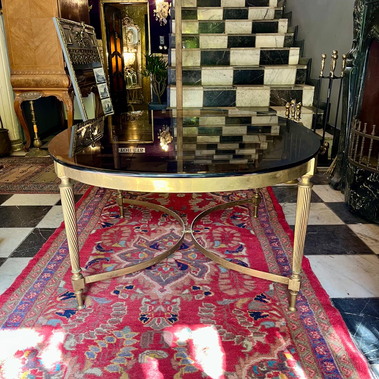 Vintage Large Smokey Glass and Brass Coffee Table