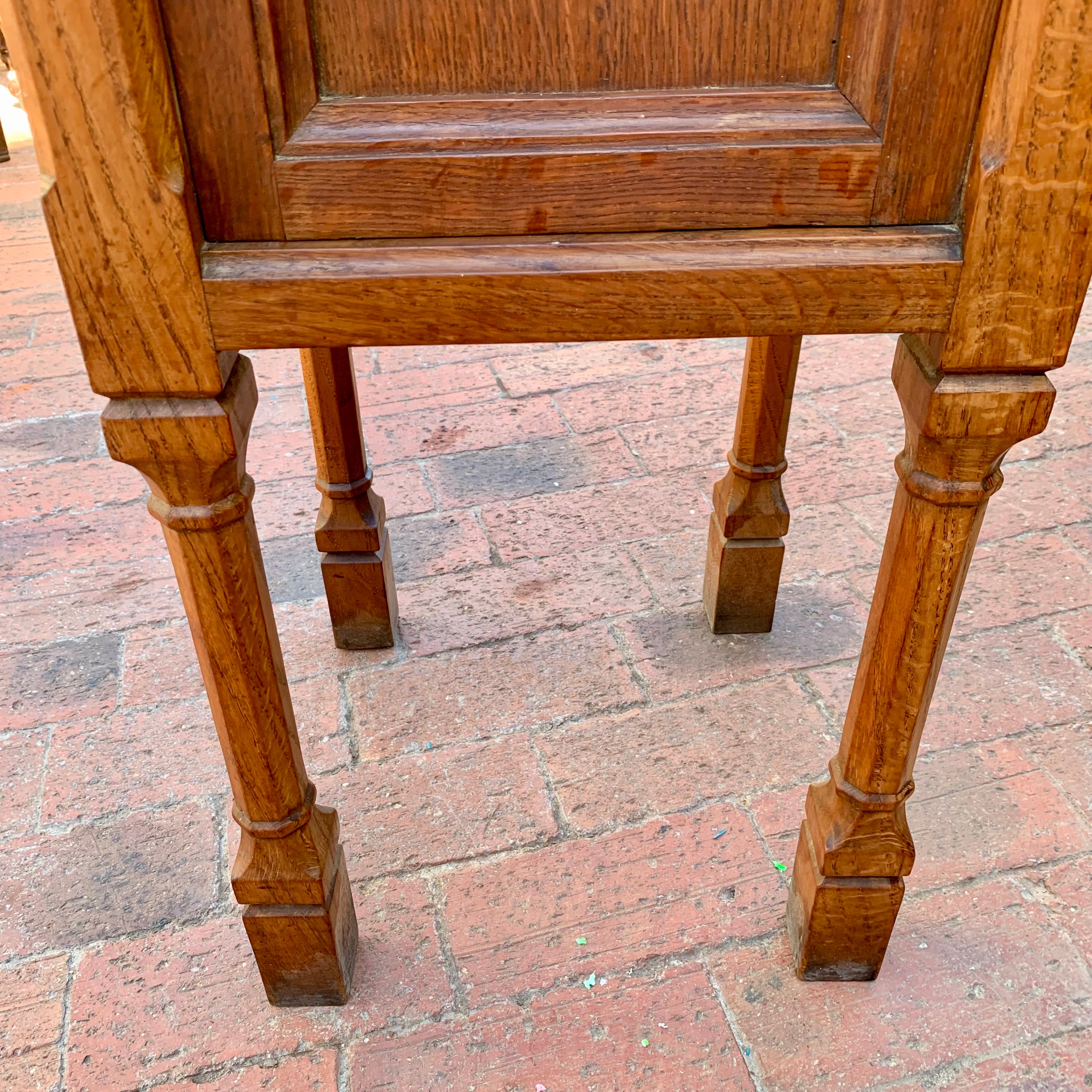 Single Antique Bedside Pedestal with Marble Top