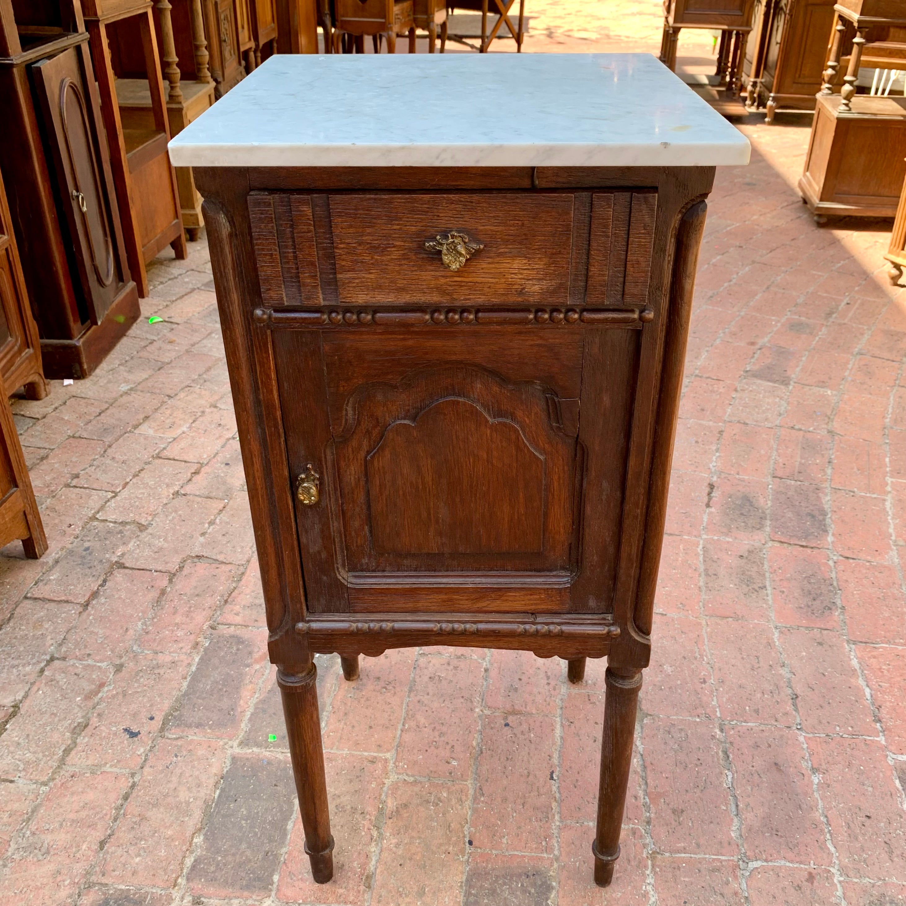 Pretty Antique Oak Pedestal with Marble Top