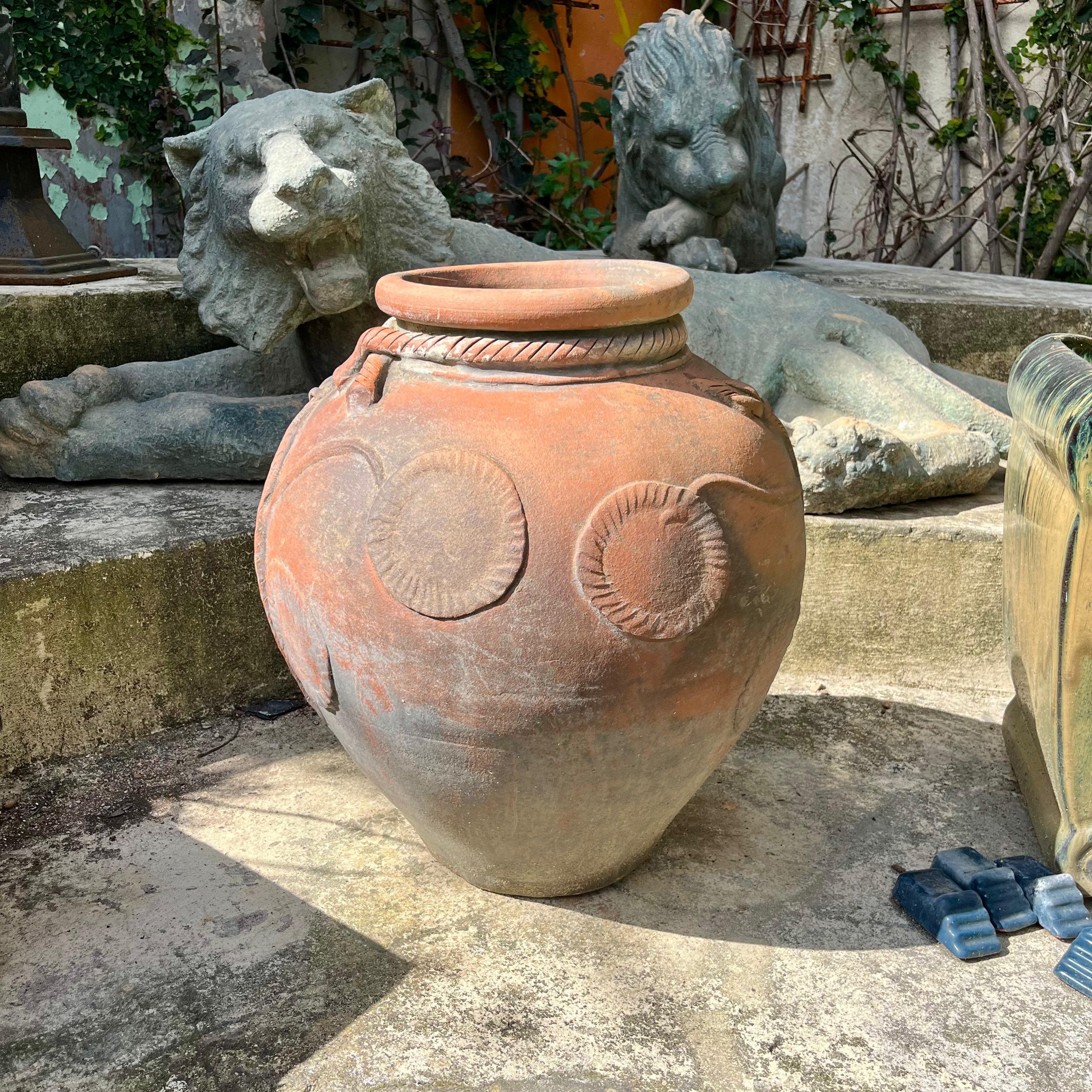 Terracotta Planter with Sunburst Medallion & Ropework Rim