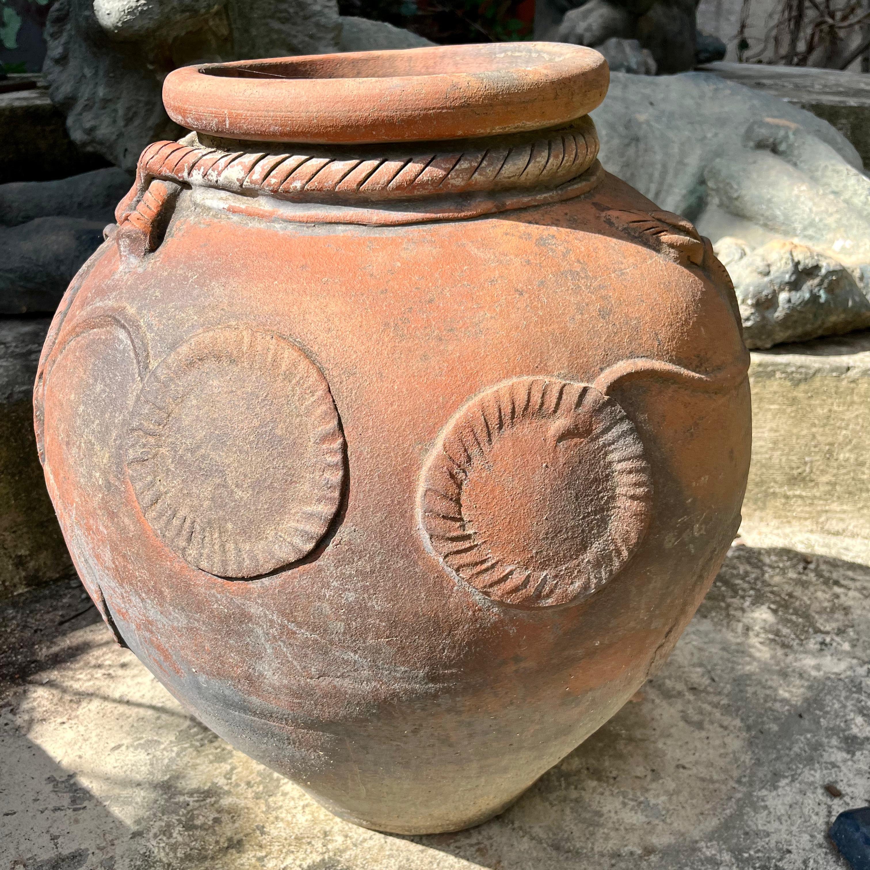 Terracotta Planter with Sunburst Medallion & Ropework Rim