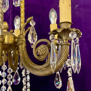 Stylish Antique Brass and Crystal Chandelier