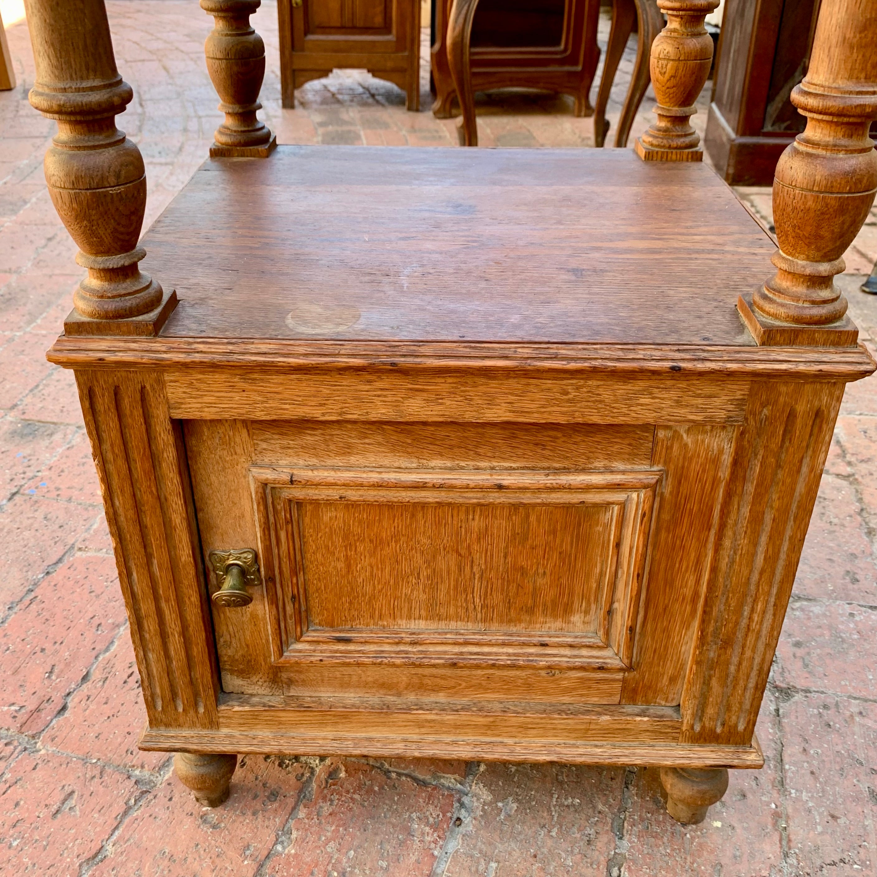 Antique Oak Pedestal with Marble Top