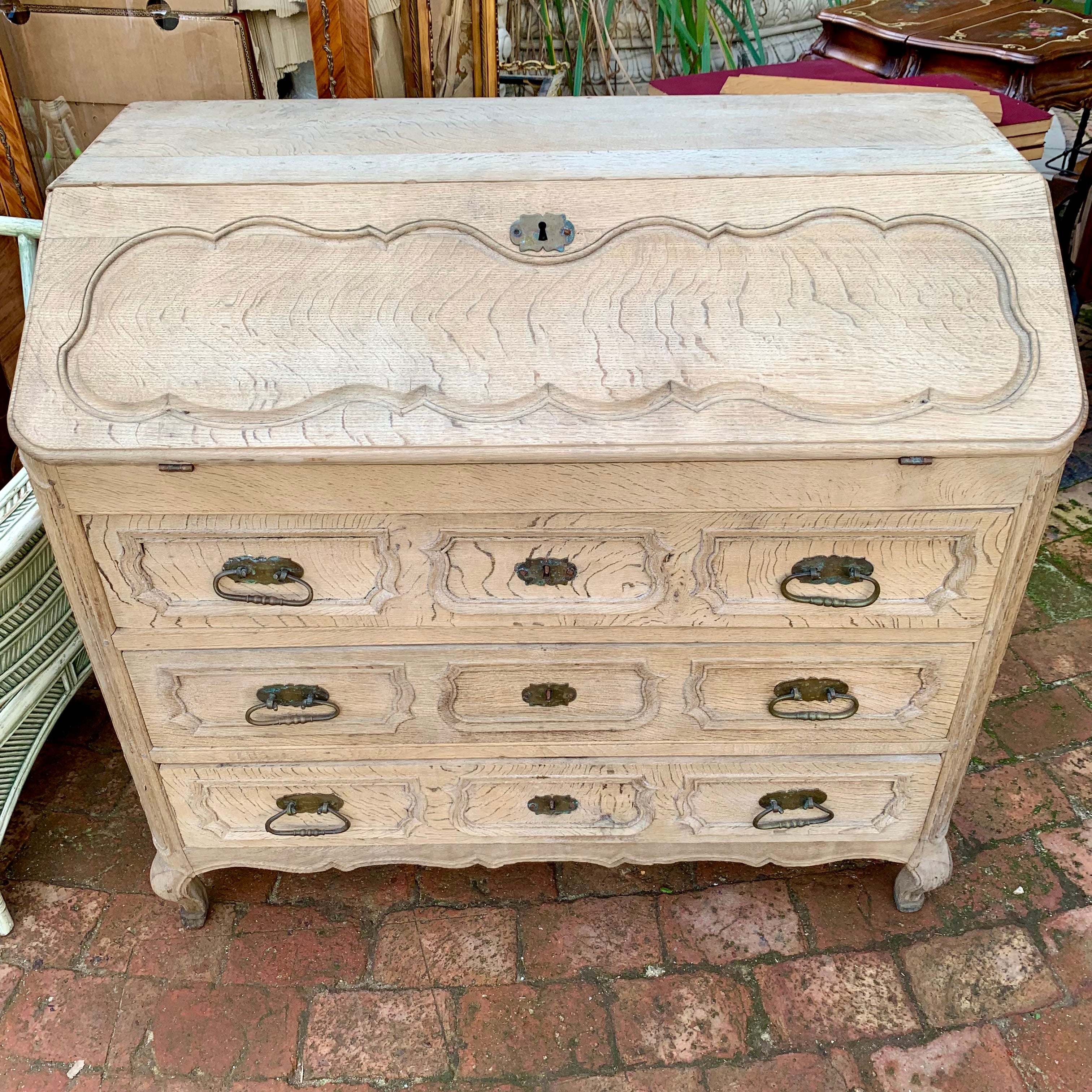 Vintage White Washed Wooden Writing Bureau