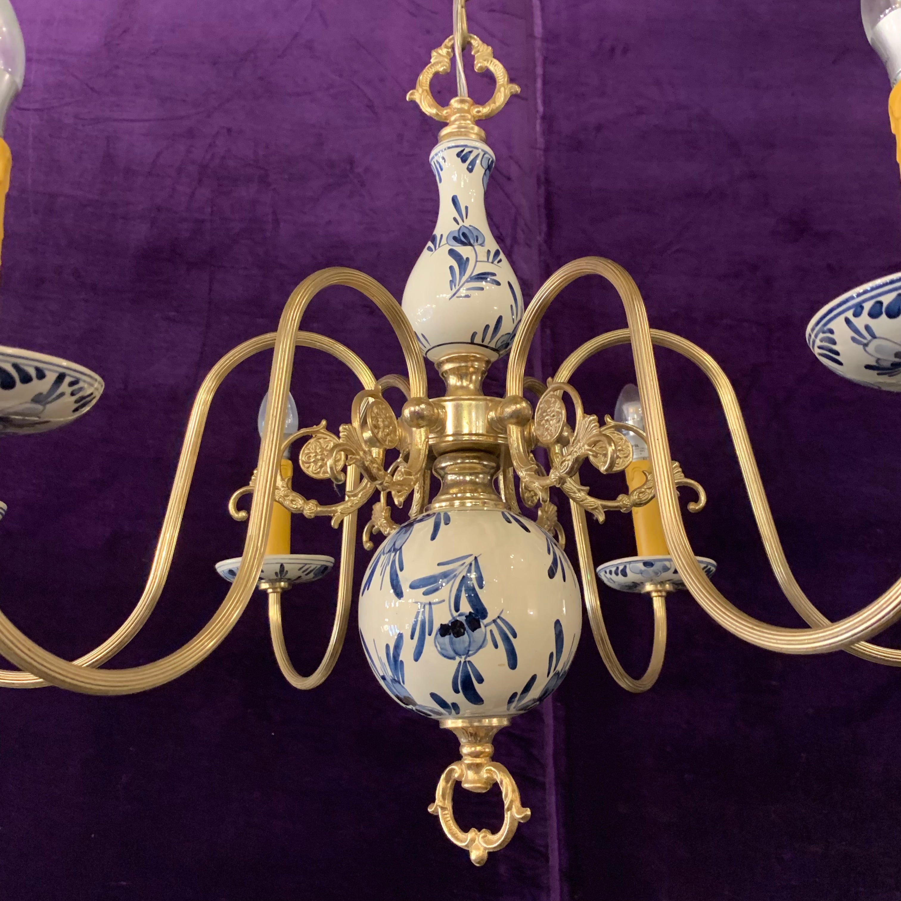 Delft Porcelain Chandelier with Hand Painted Olives