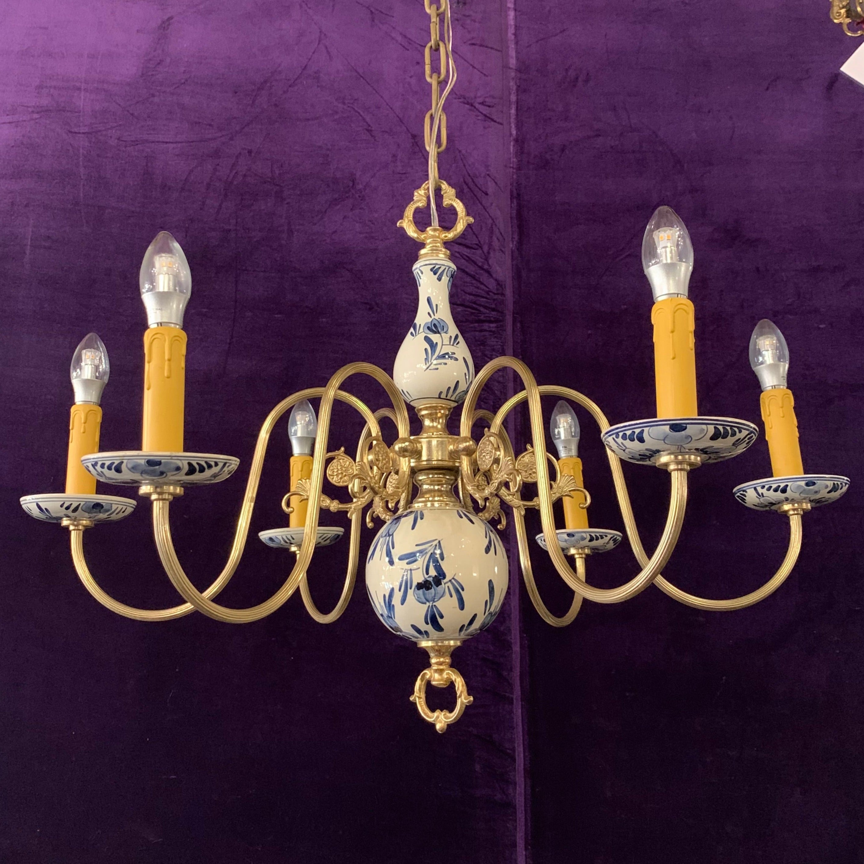 Delft Porcelain Chandelier with Hand Painted Olives