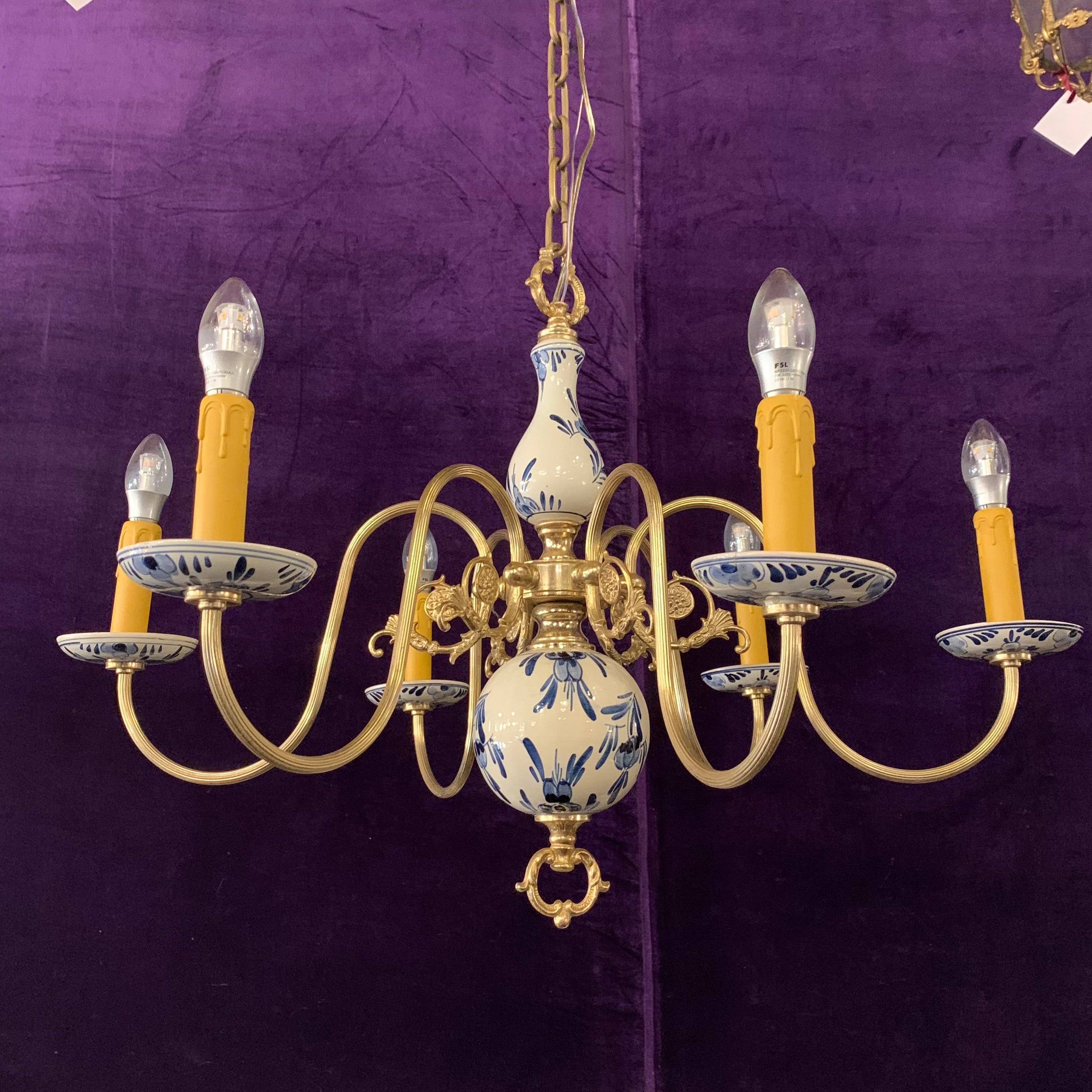 Delft Porcelain Chandelier with Hand Painted Olives