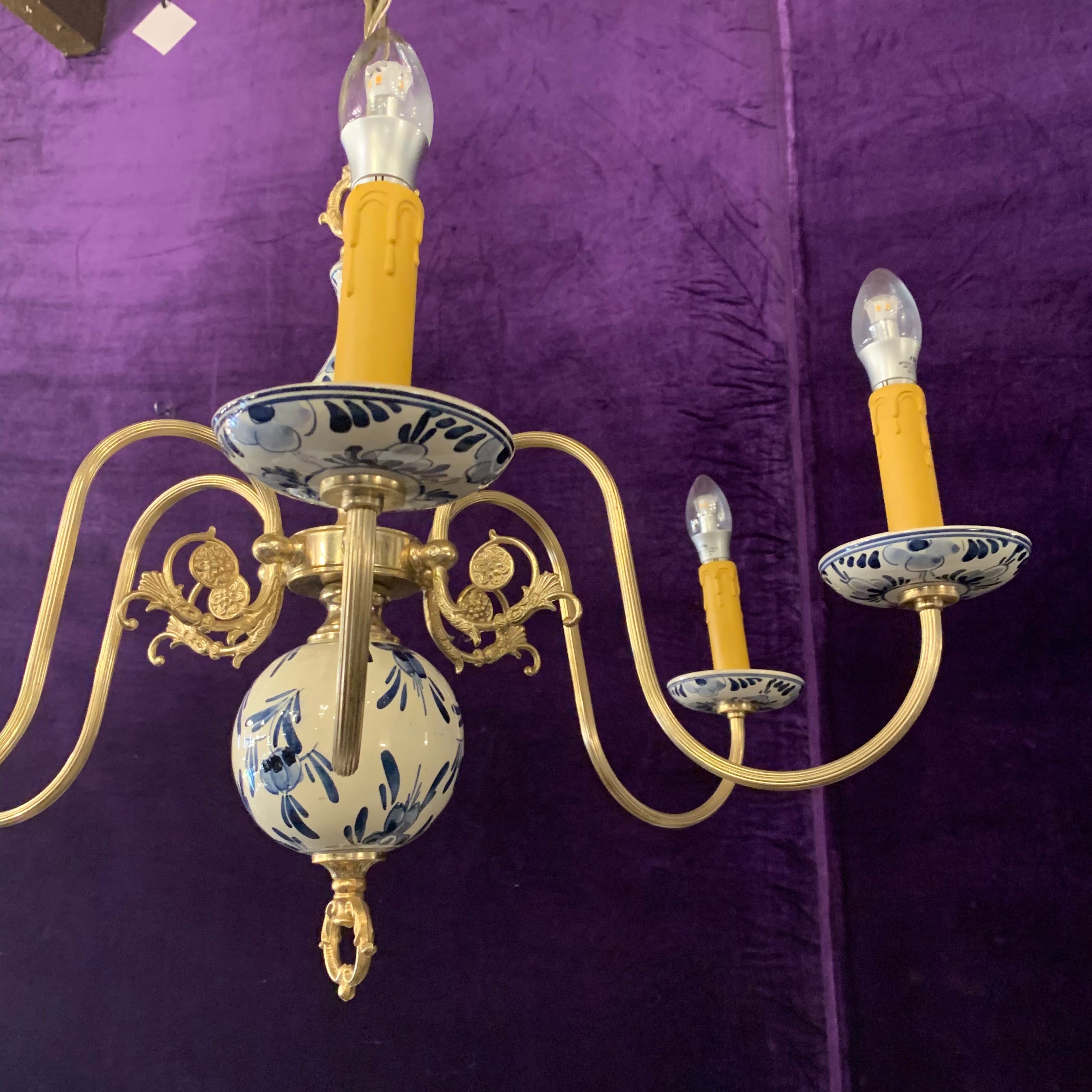 Delft Porcelain Chandelier with Hand Painted Olives