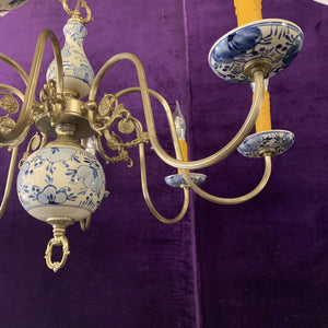 Delft Porcelain Chandelier with Hand Painted Floral Design - SOLD