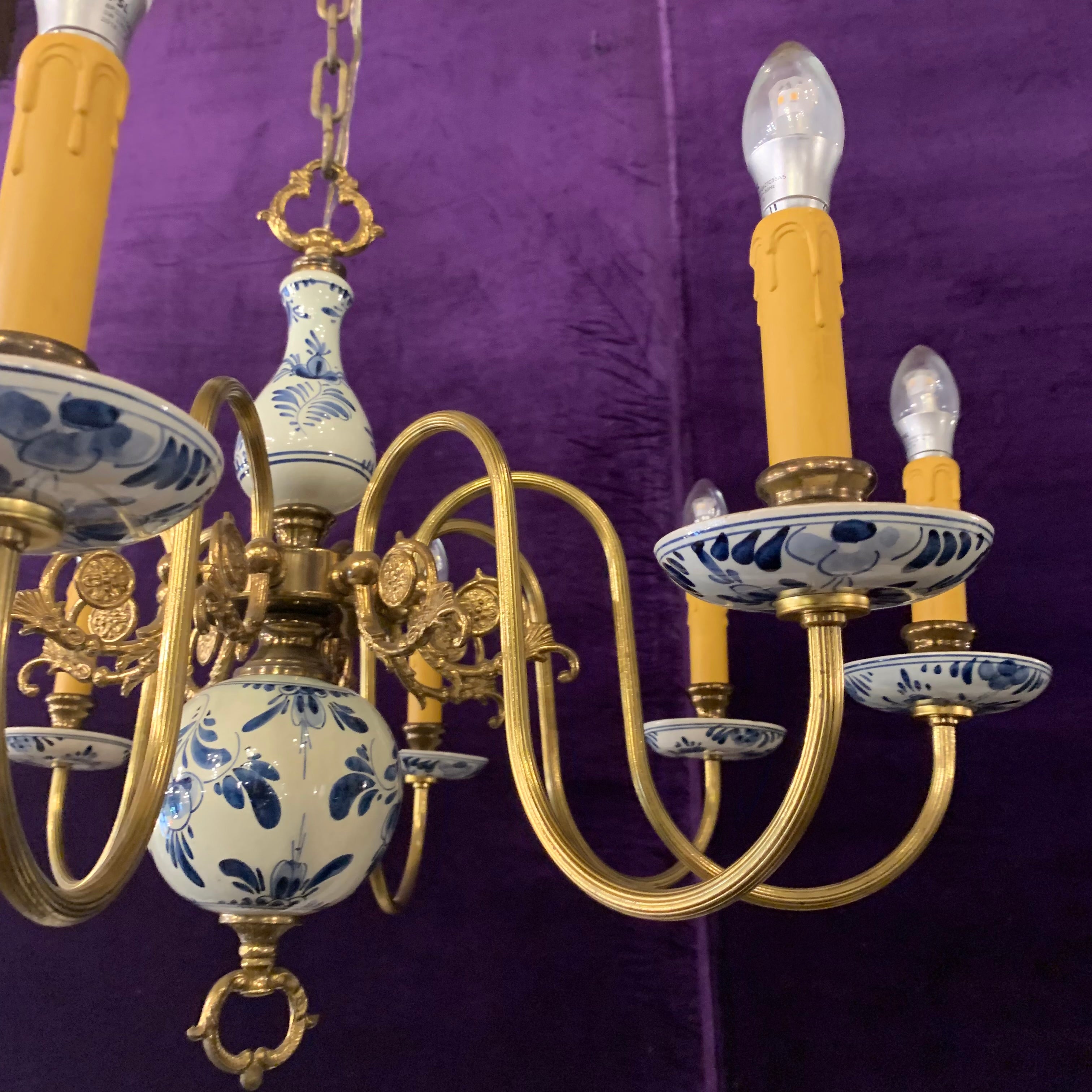 Delft Porcelain Chandelier with Hand Painted Detail - SOLD