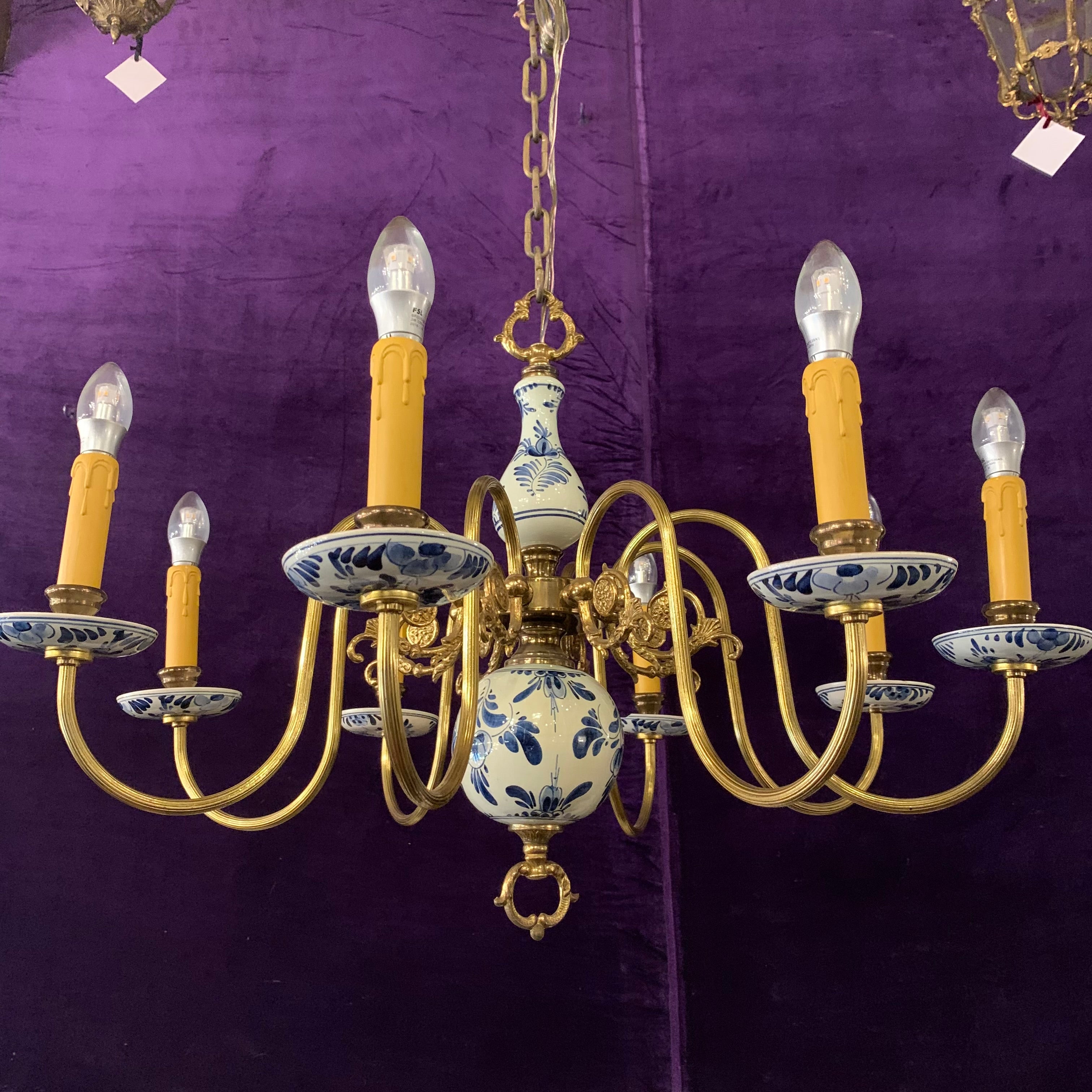 Delft Porcelain Chandelier with Hand Painted Detail - SOLD