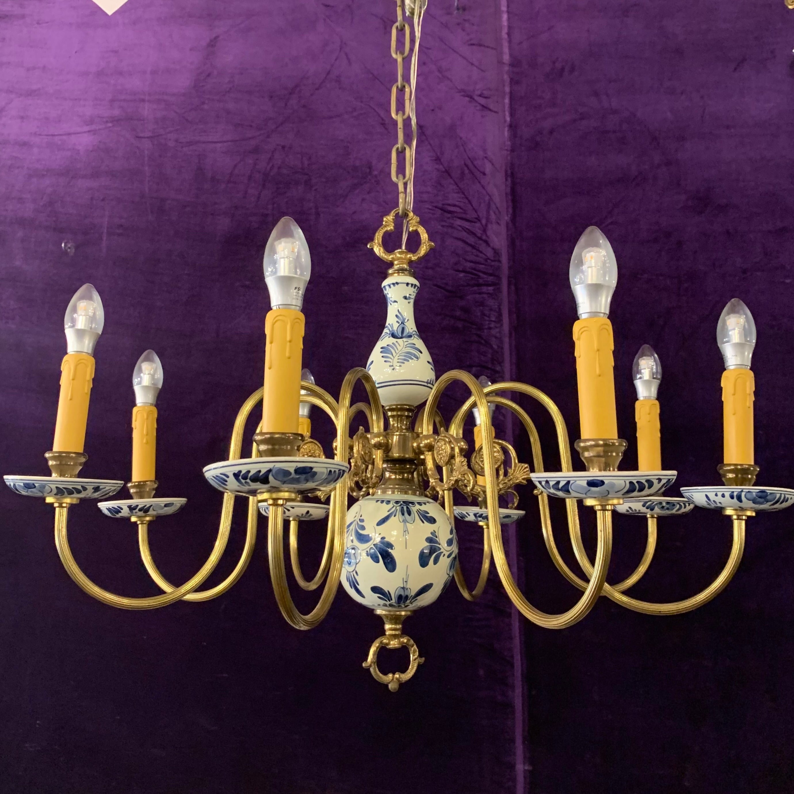 Delft Porcelain Chandelier with Hand Painted Detail - SOLD